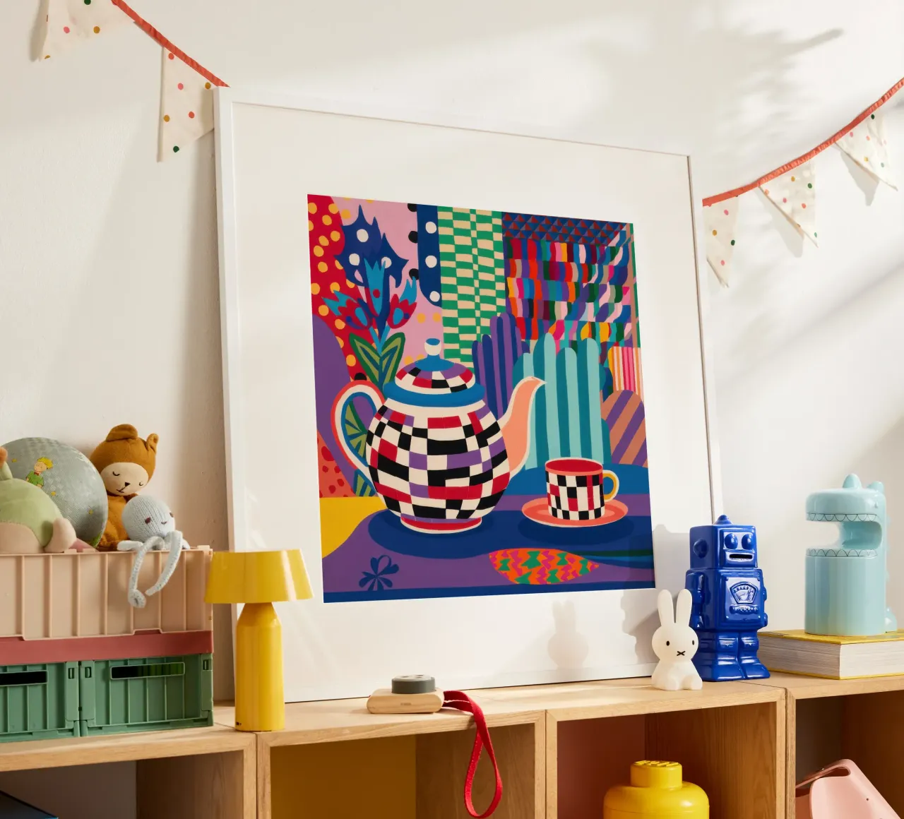 L'ora del tè a scacchi poster con telaio in plastica da Thistle Bloom