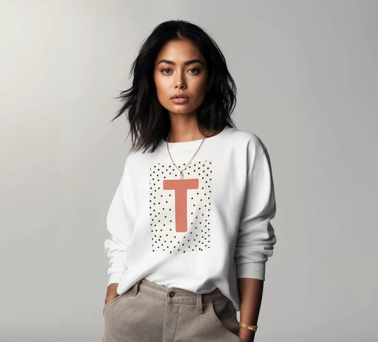 Initial T on dot pattern - Scandinavian style sweatshirt by KidzStudio