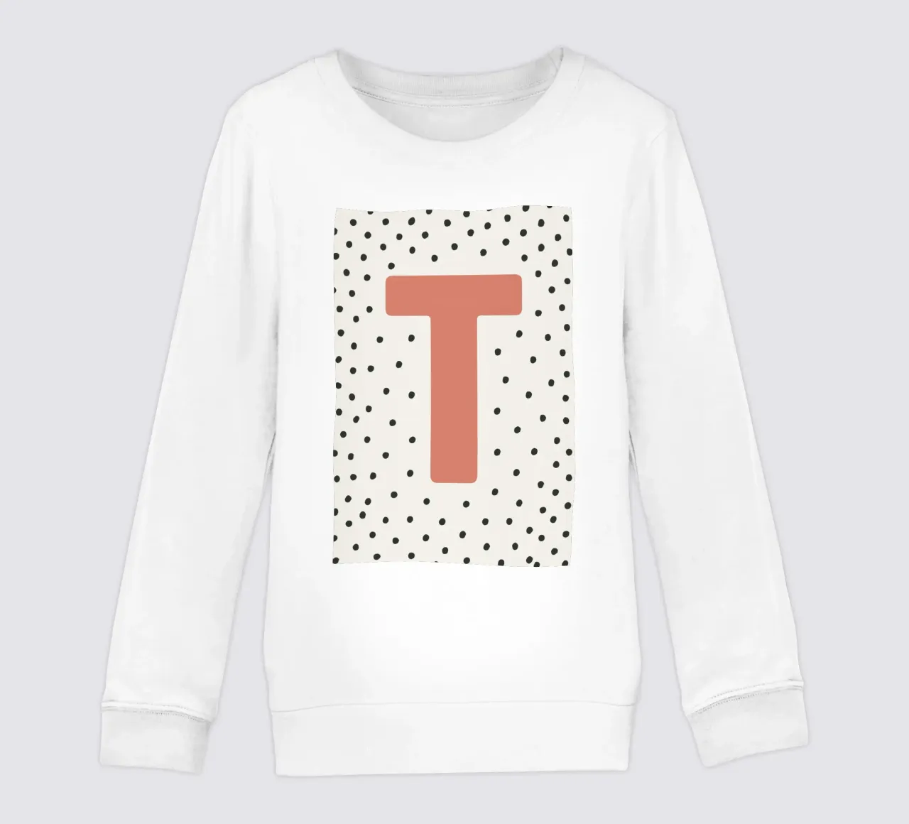 Iniziale T su motivo a pois - stile scandinavo felpa bambino da KidzStudio