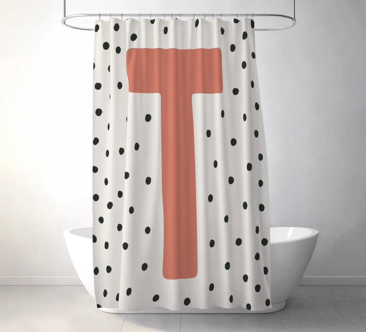 Initial T on dot pattern - Scandinavian style shower curtain by KidzStudio