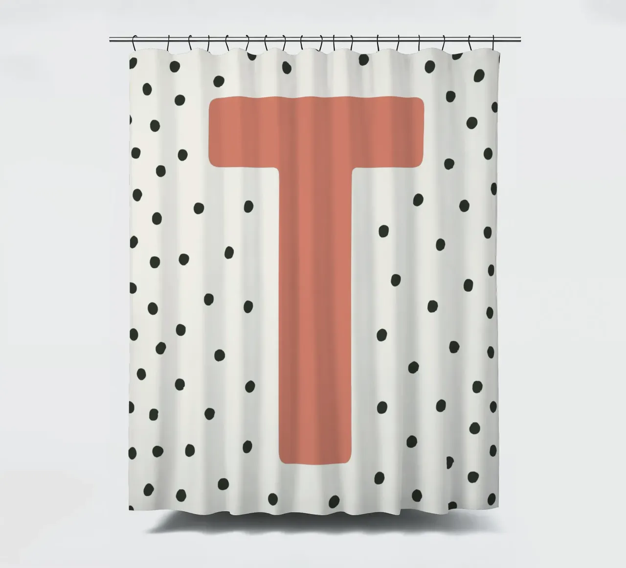 Initial T on dot pattern - Scandinavian style shower curtain by KidzStudio