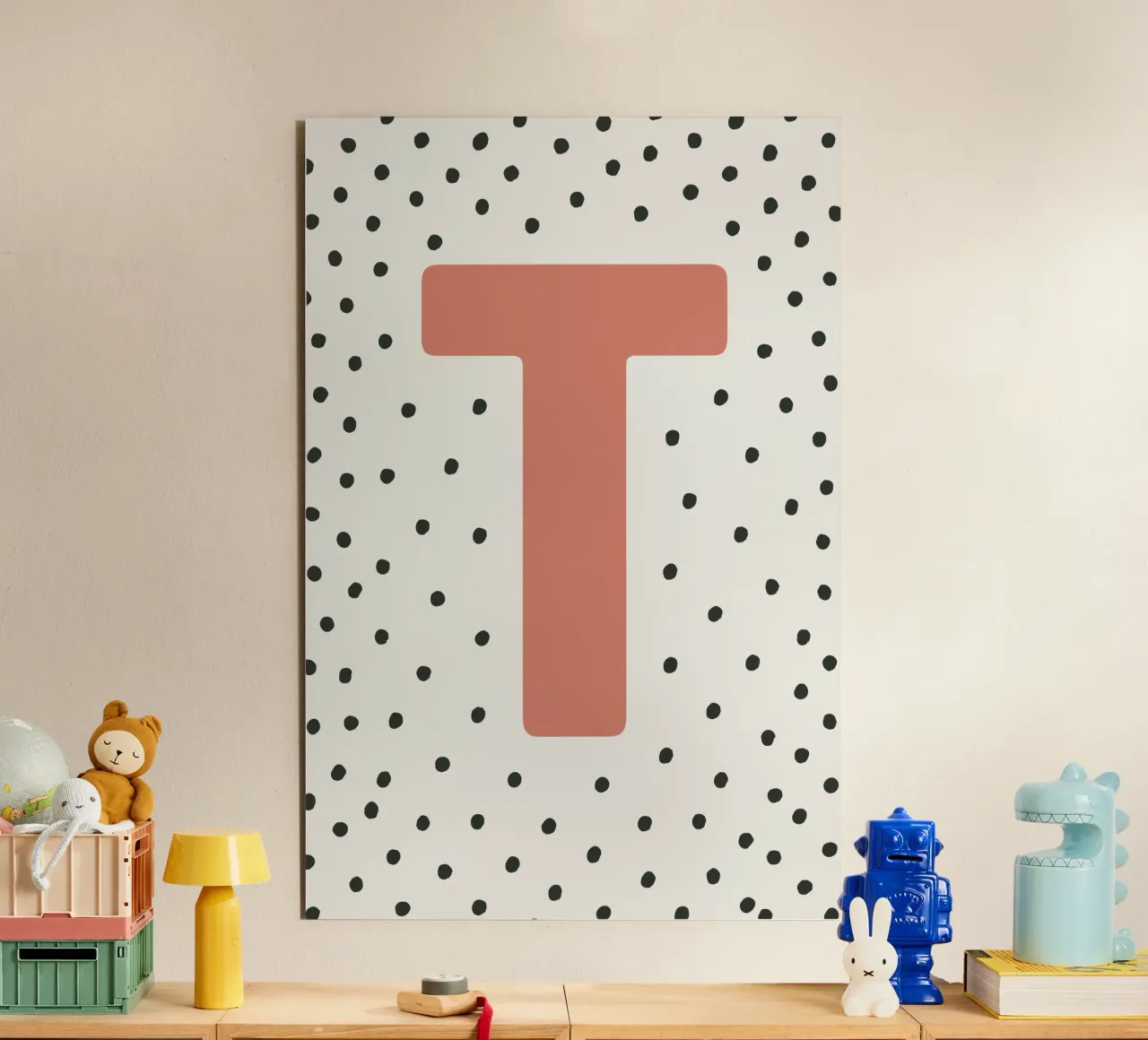 Initial T on dot pattern - Scandinavian style alu-dibond by KidzStudio