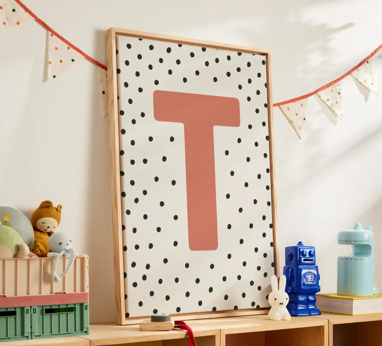 Initial T on dot pattern - Scandinavian style canvas by KidzStudio