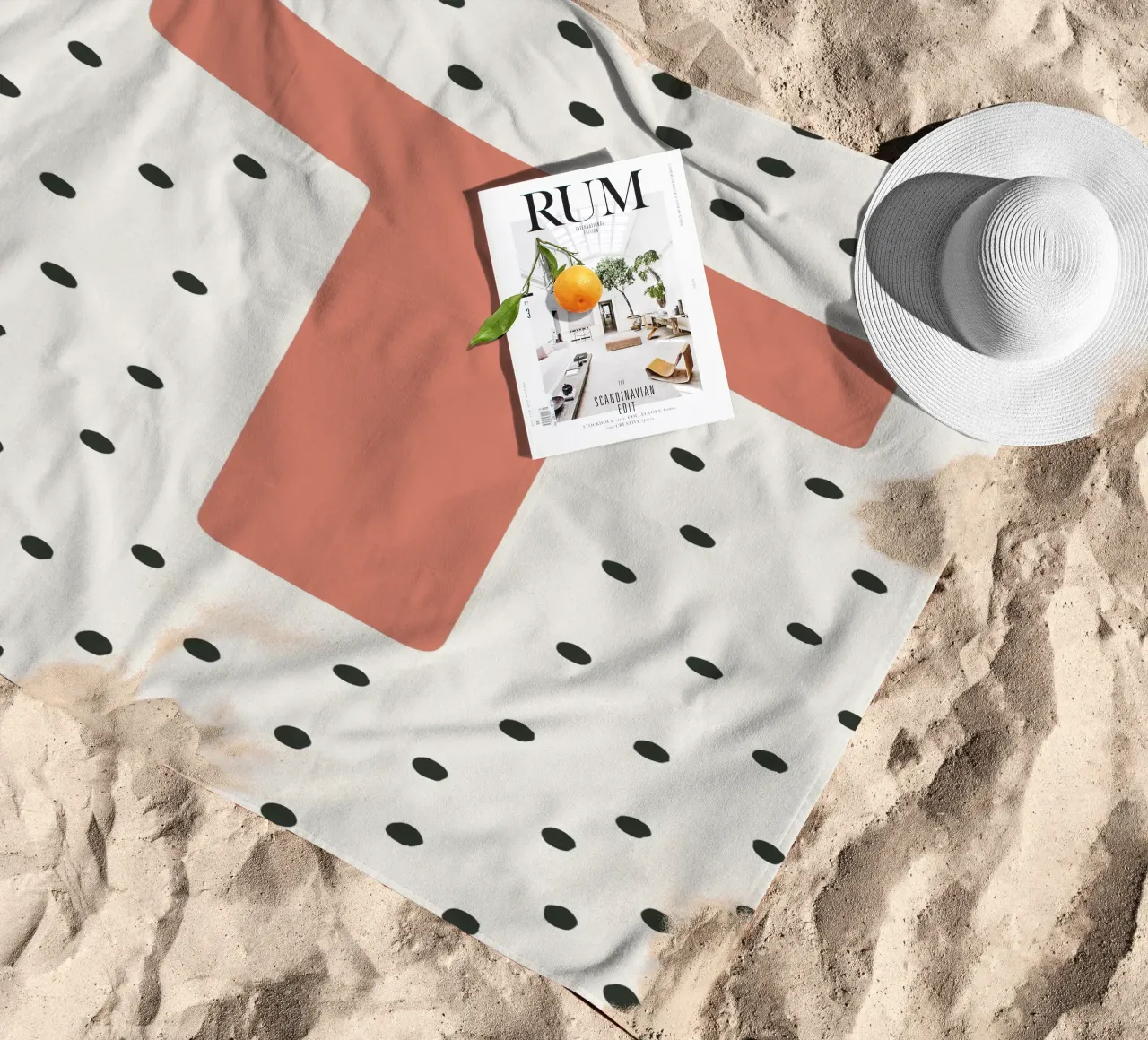 Initial T on dot pattern - Scandinavian style beach towel by KidzStudio