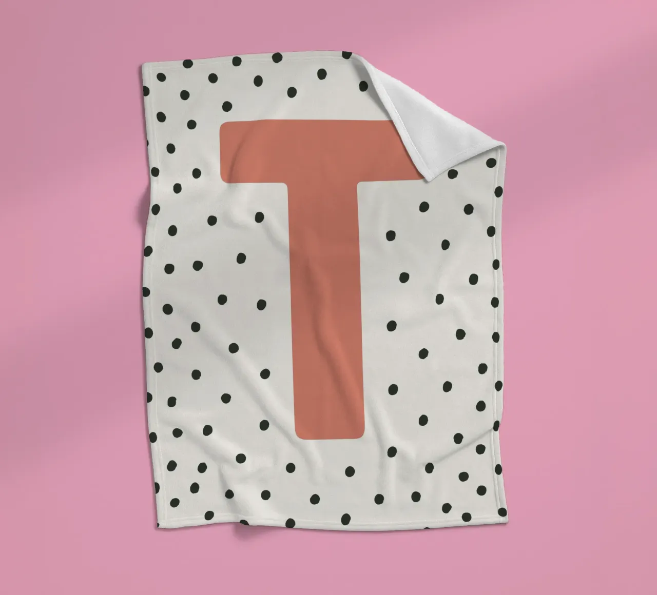Initial T on dot pattern - Scandinavian style fleece blanket by KidzStudio