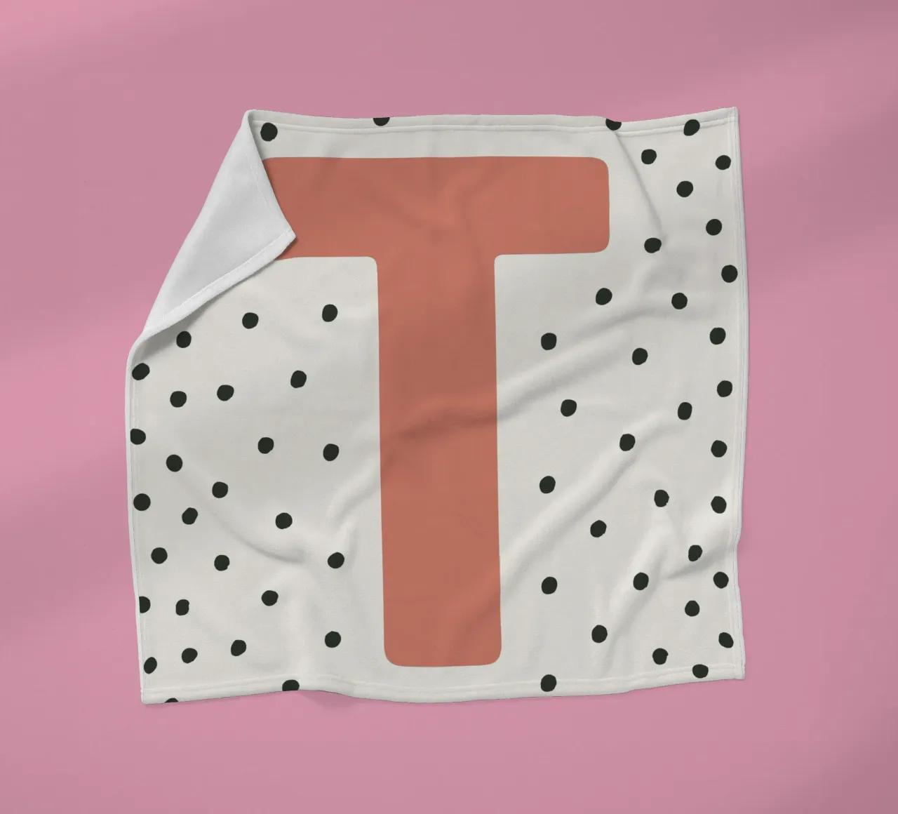 Initial T on dot pattern - Scandinavian style fleece blanket by KidzStudio