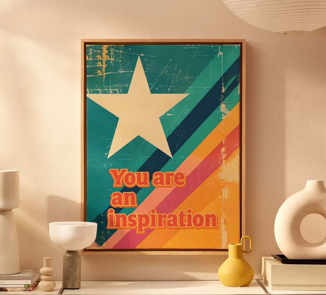 Poster retrò a forma di stella di ispirazione tela con Cornice a cassetta da 🥝 KIWI STORE