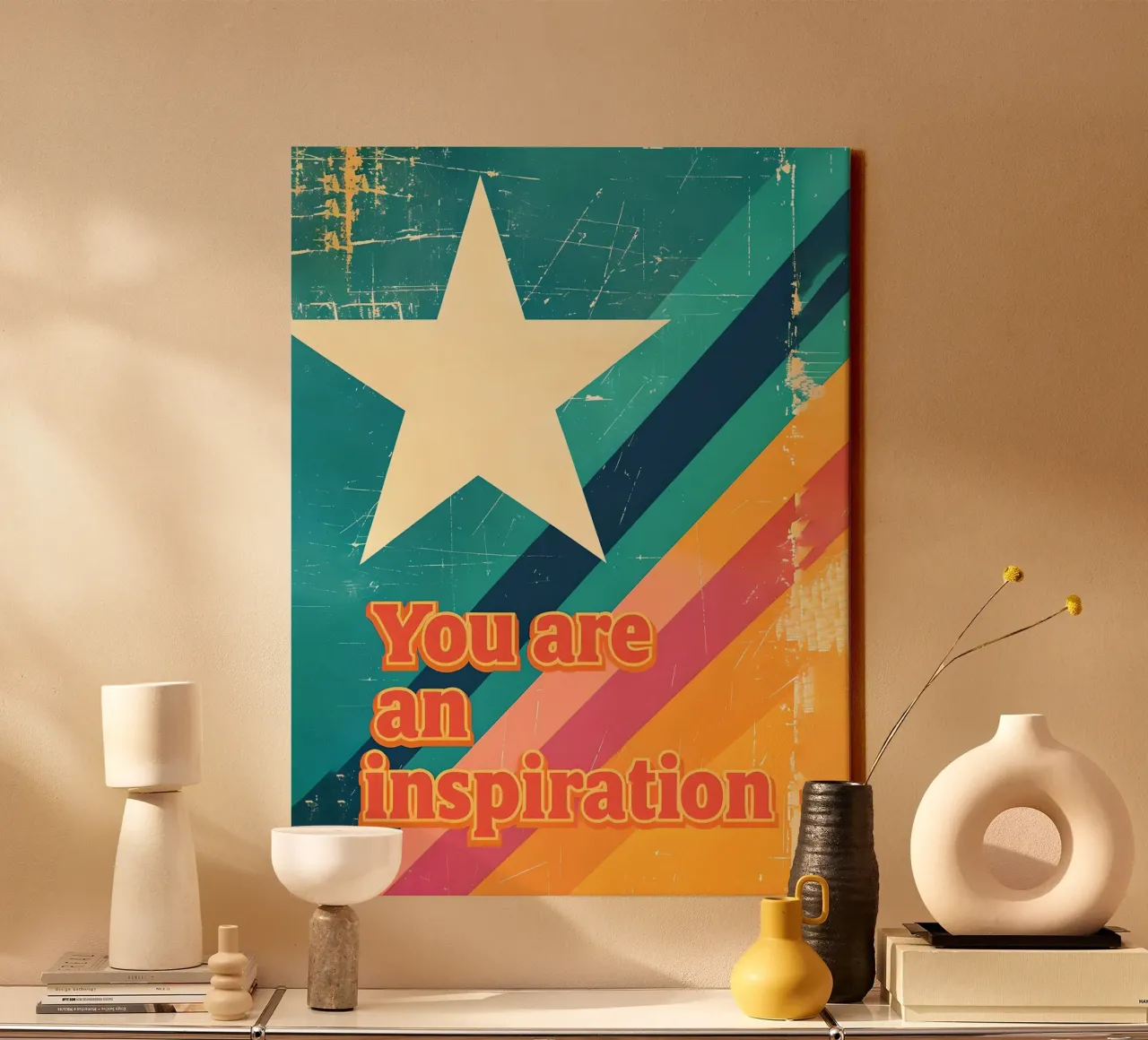 Poster retrò a forma di stella di ispirazione tela con Cornice a cassetta da 🥝 KIWI STORE