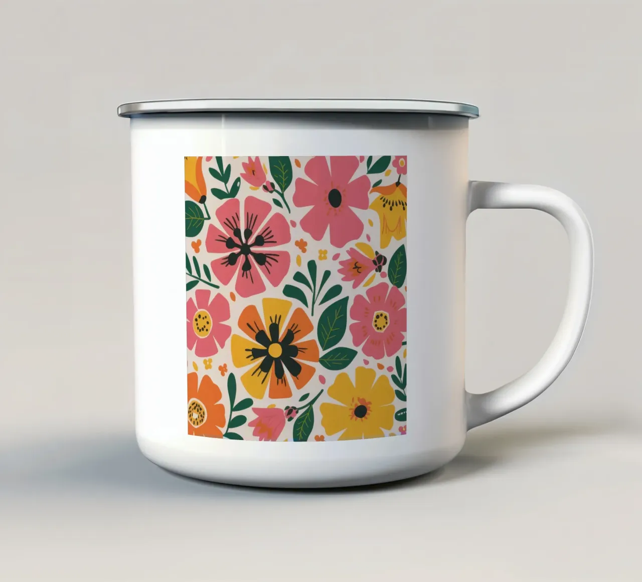 Vrolijke bloementuin emaille mok van Line Fable