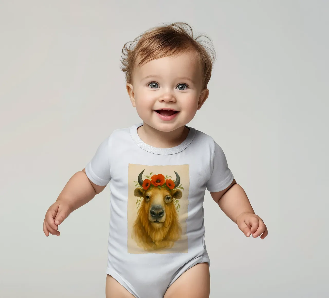 Bison of Bloom & Wisdom short-sleeve baby romper by Graceful Desine