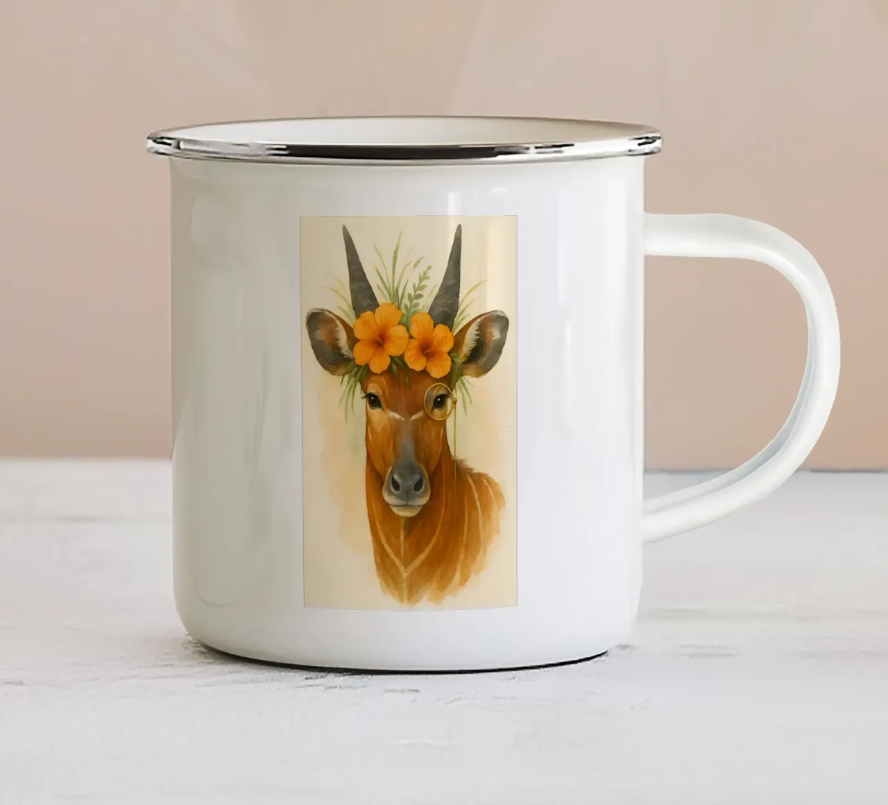 The Noble Antelope of Tropic Bloom enamel mug by Graceful Desine