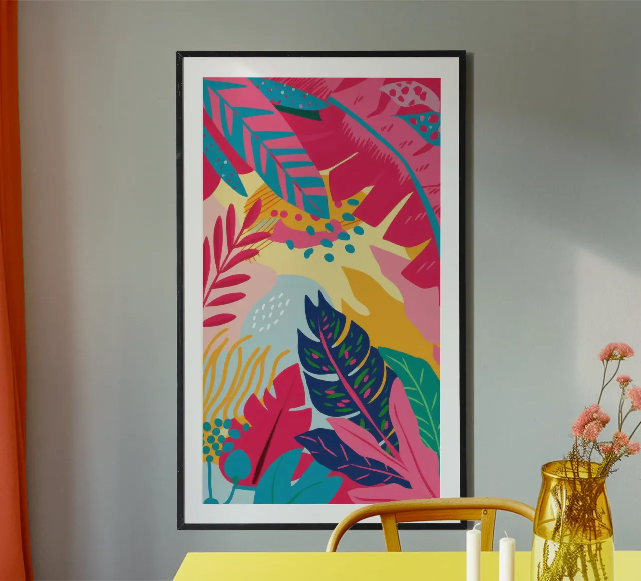 Levendig tropisch abstract poster met aluminium frame van Line Fable