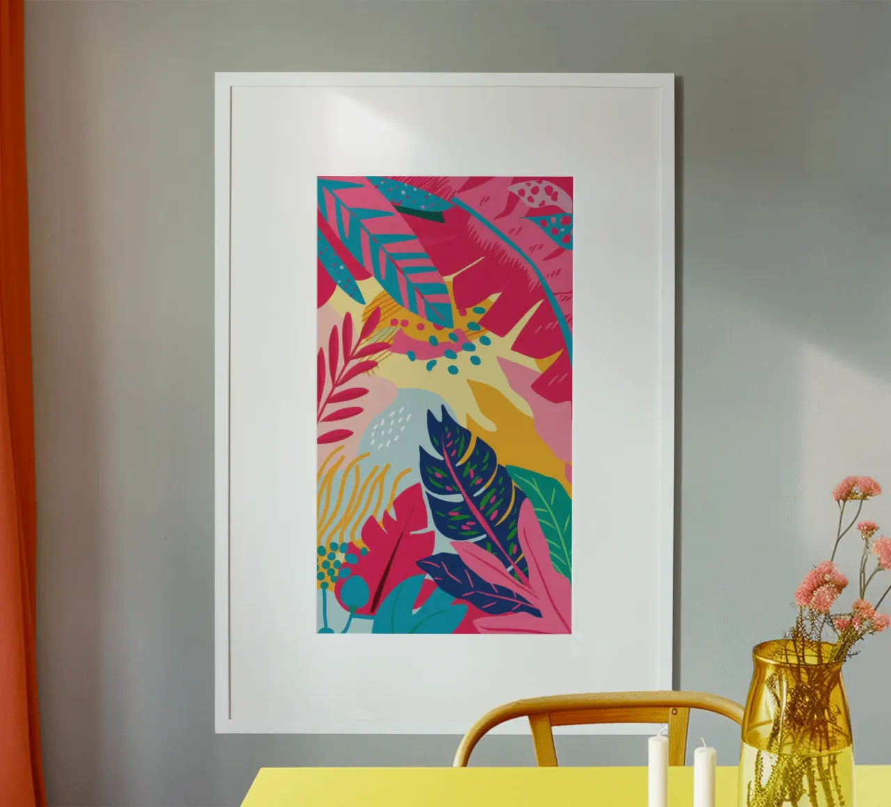 Levendig tropisch abstract poster met aluminium frame van Line Fable