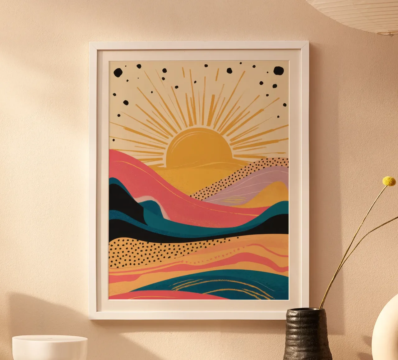 Paesaggio dell'alba radiosa poster con telaio in alluminio da Obs Canvas