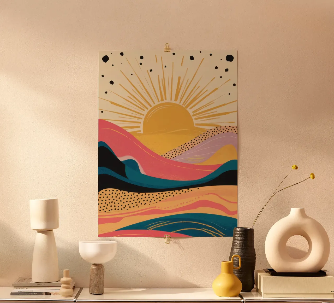 Paesaggio dell'alba radiosa poster con telaio in alluminio da Obs Canvas