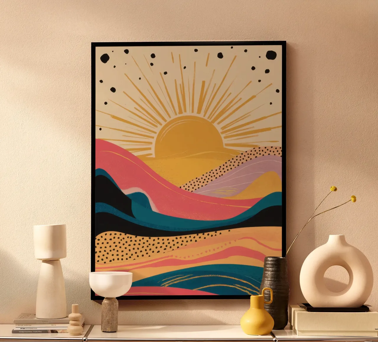 Paesaggio dell'alba radiosa poster con telaio in alluminio da Obs Canvas