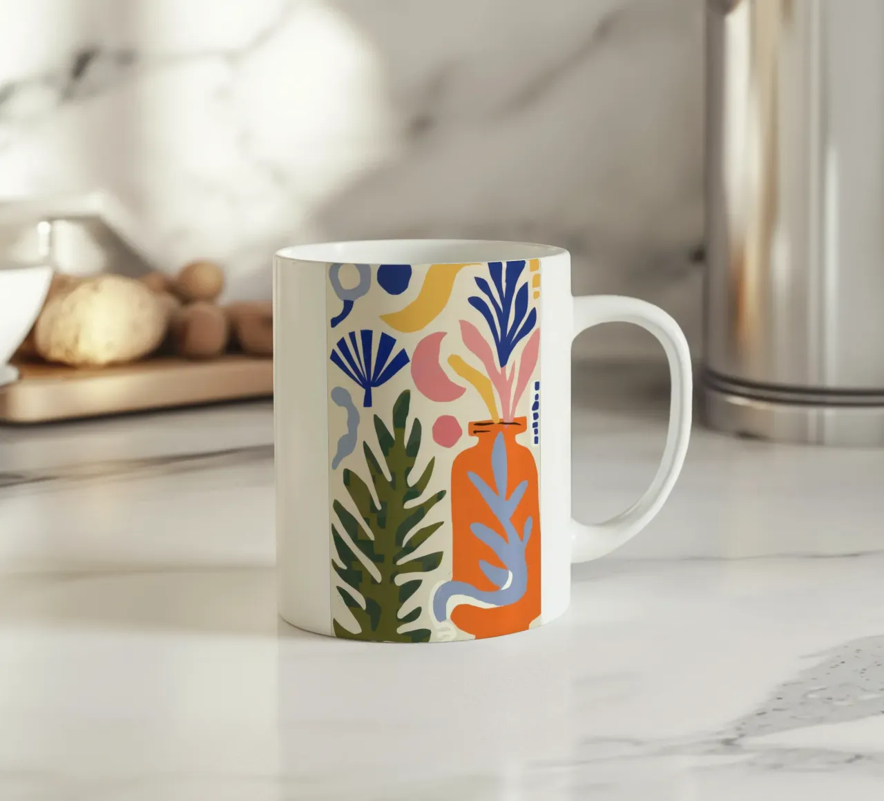 Abstracte botanische harmonie keramische mok van Gaia Viesta