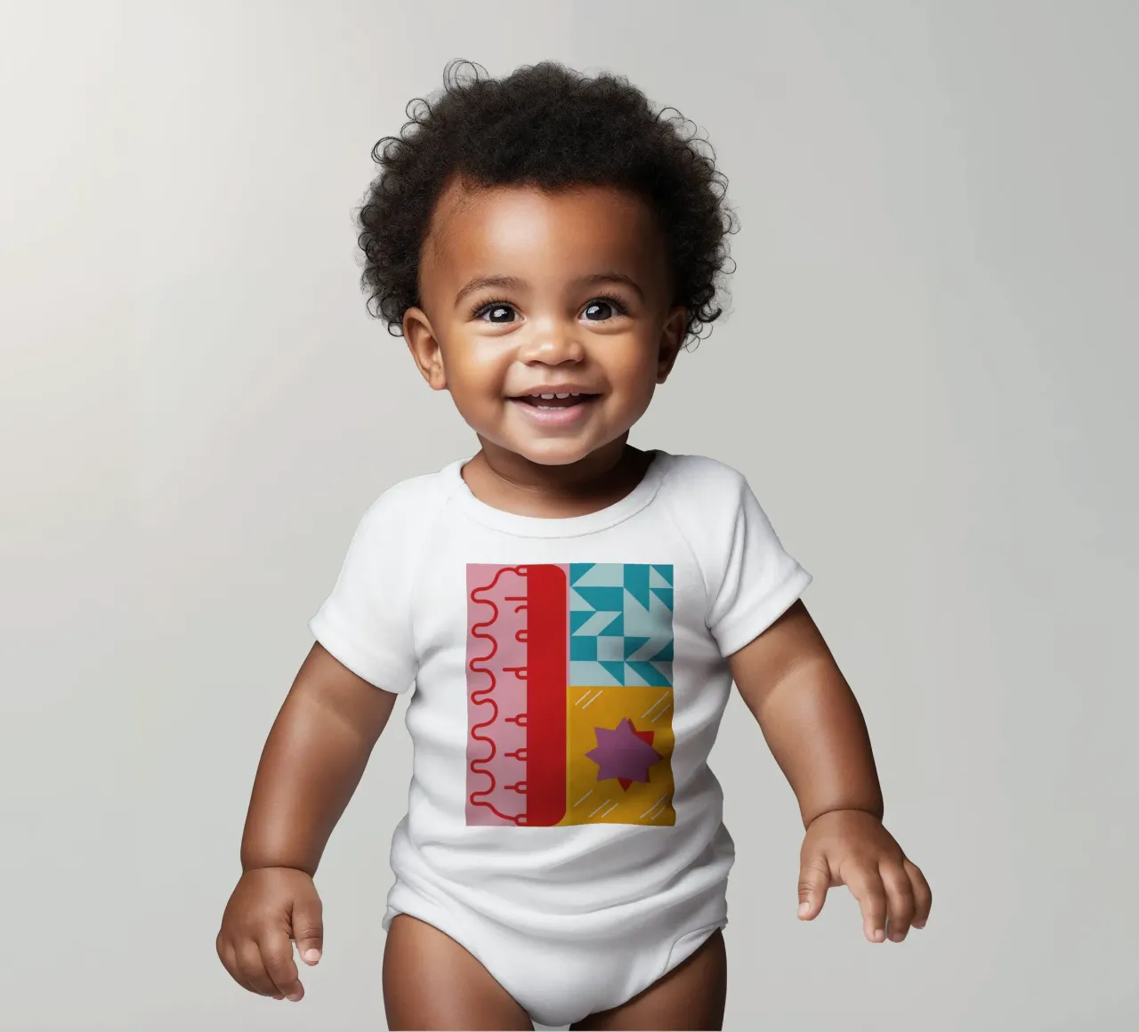 Geometric Pattern Play short-sleeve baby romper by Lunar Valentina