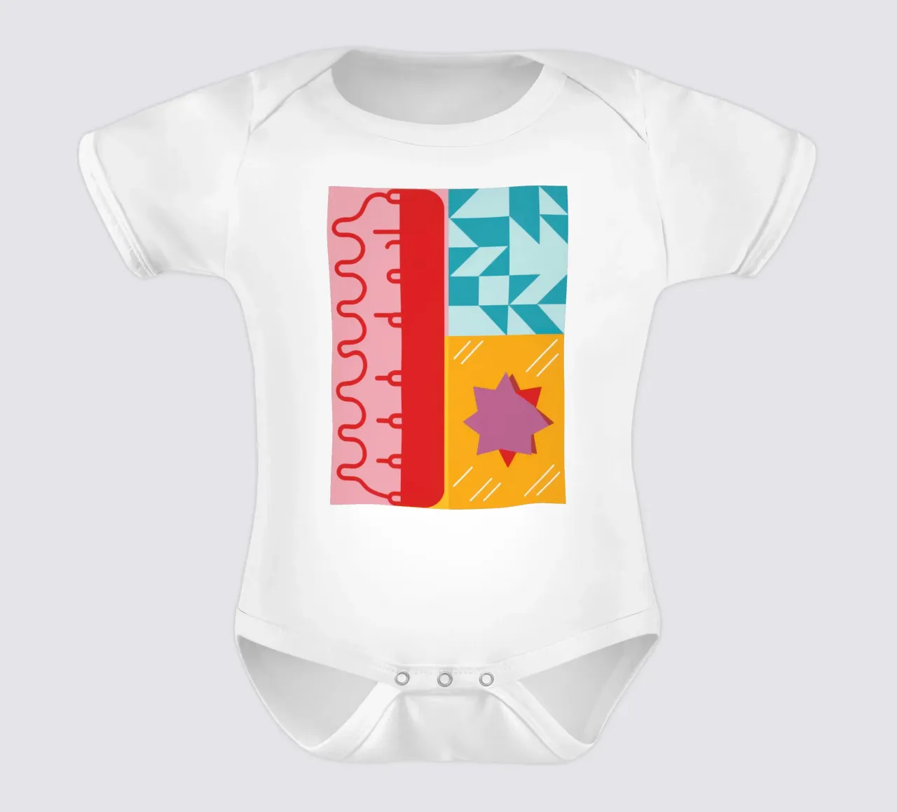 Geometric Pattern Play short-sleeve baby romper by Lunar Valentina