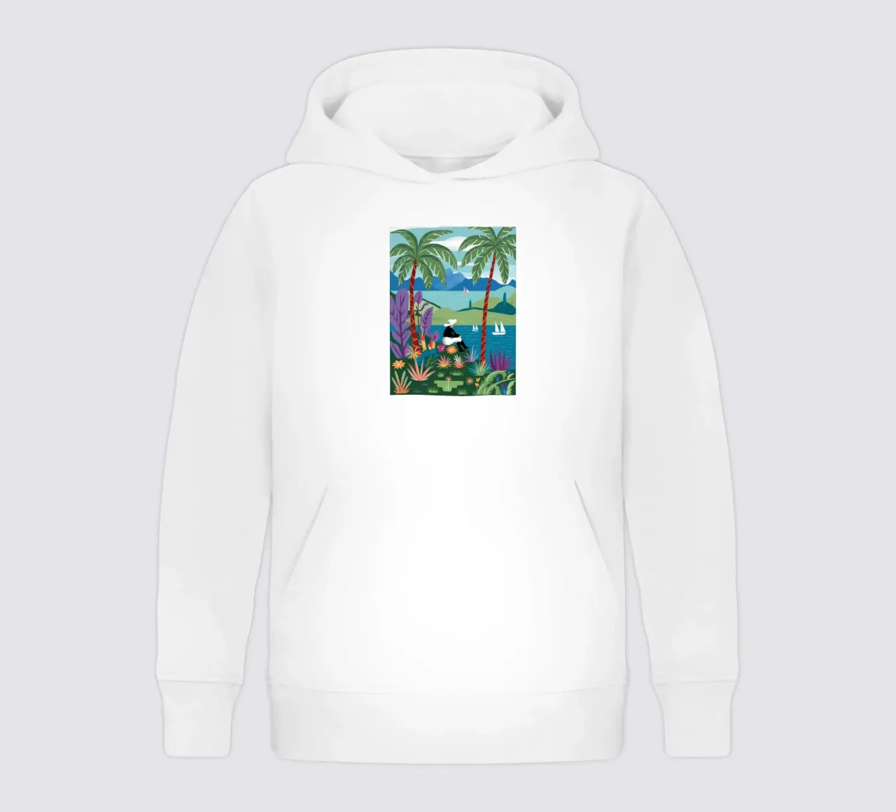 Vue de l'île Sérénité sweat à capuche enfant de Line Fable