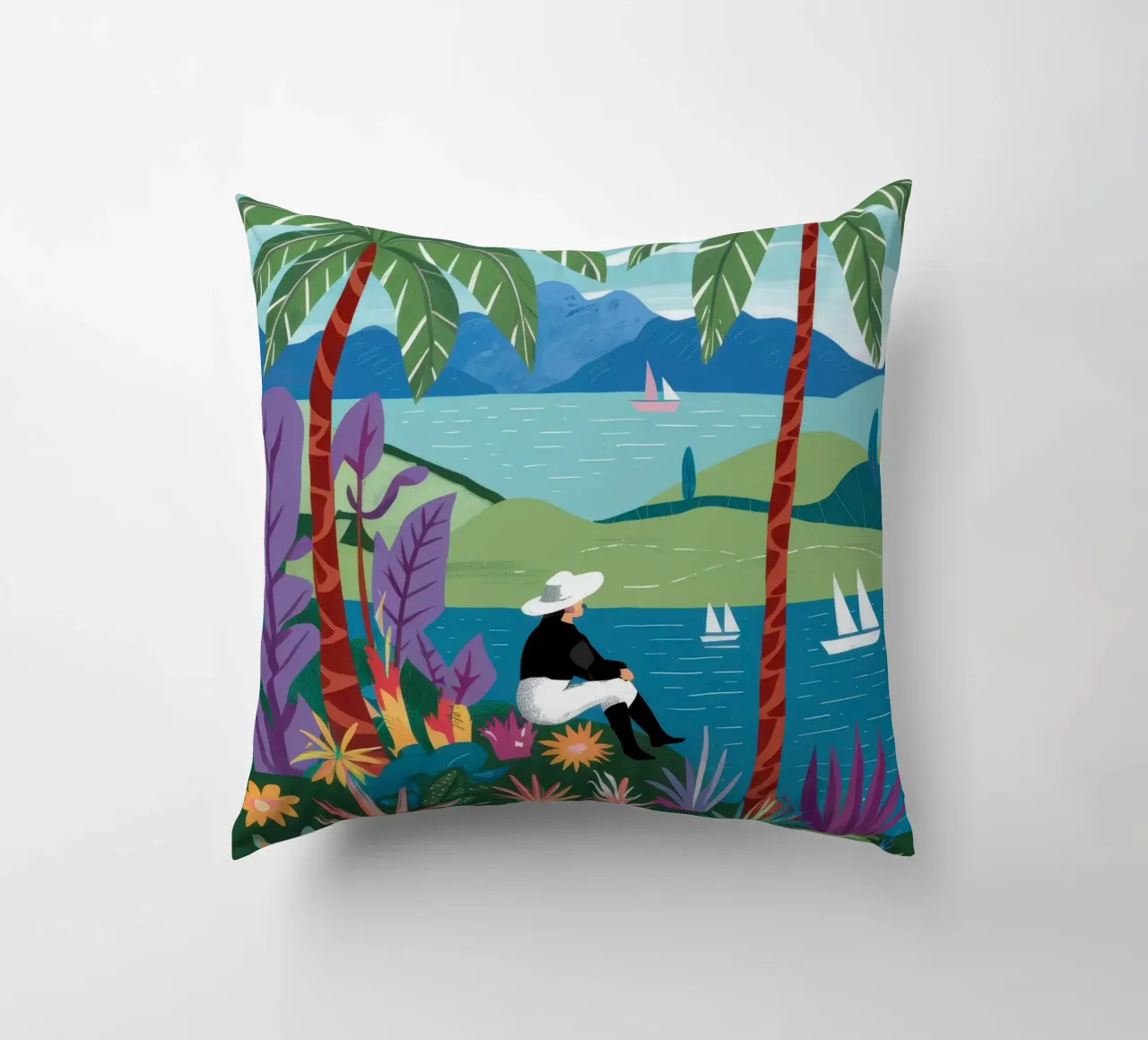 Vue de l'île Sérénité coussin de Line Fable