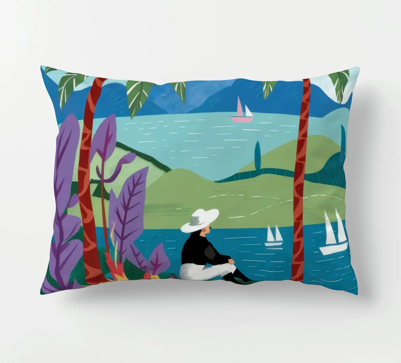 Vue de l'île Sérénité coussin de Line Fable