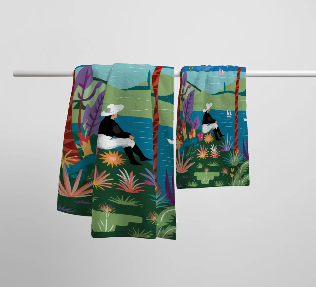 Vue de l'île Sérénité serviette de bain de Line Fable