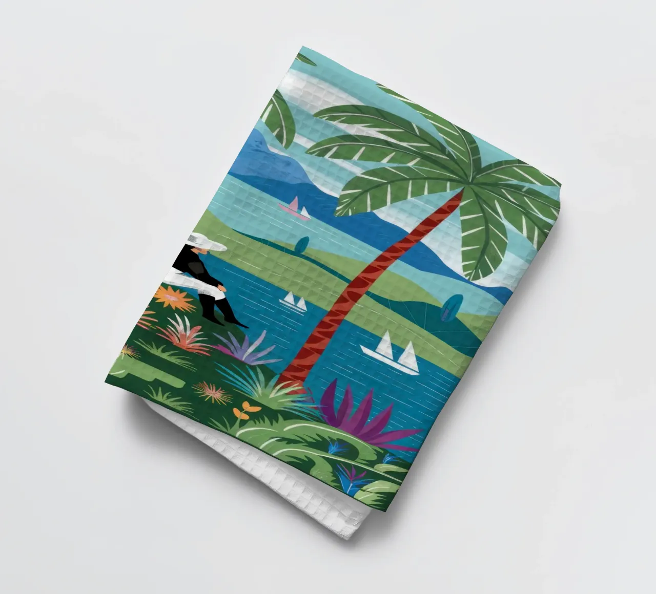 Vue de l'île Sérénité torchon de Line Fable