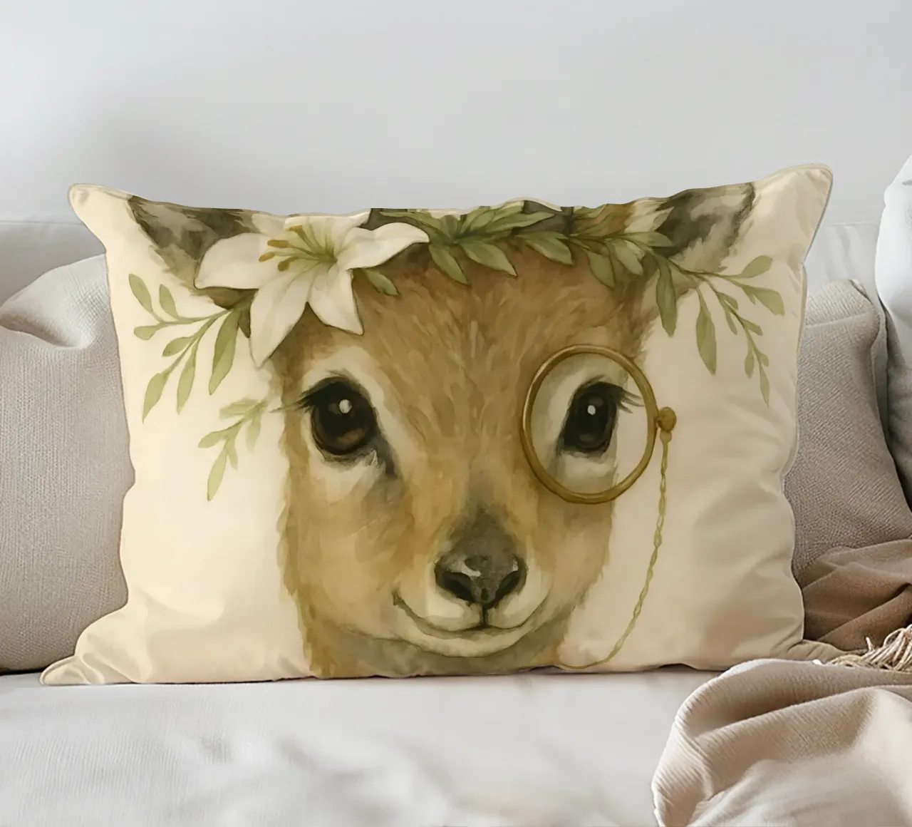 Lily Whimsy: The Noble Fawn decorative cushion by Graceful Desine