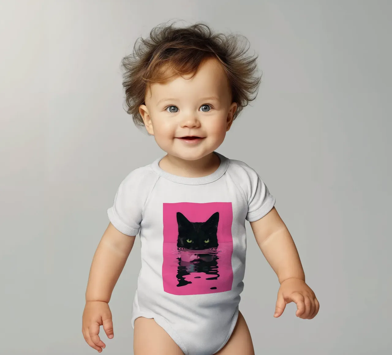 Cat and Woman in Pink Water short-sleeve baby romper by 🥝 KIWI STORE
