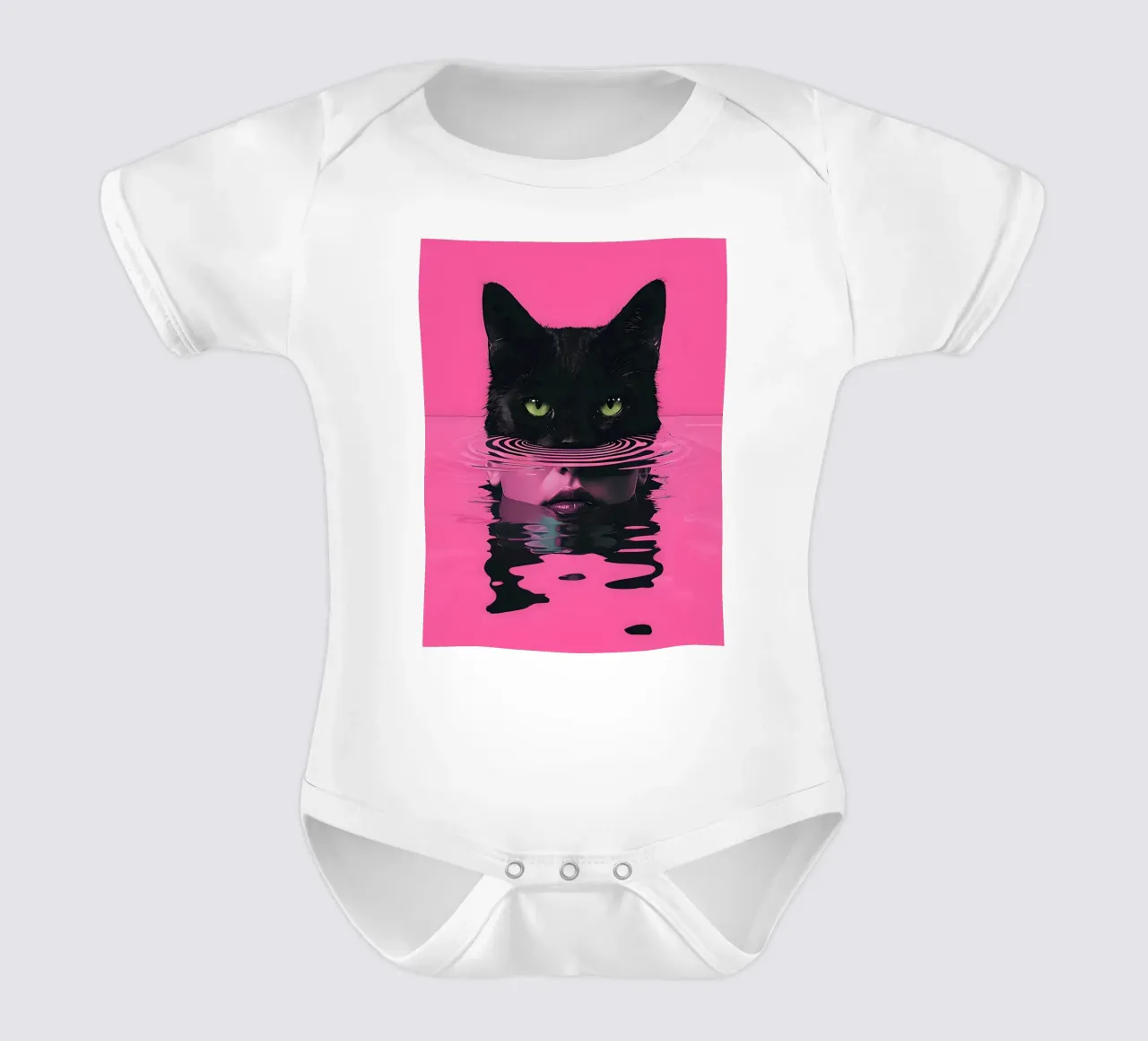 Cat and Woman in Pink Water short-sleeve baby romper by 🥝 KIWI STORE