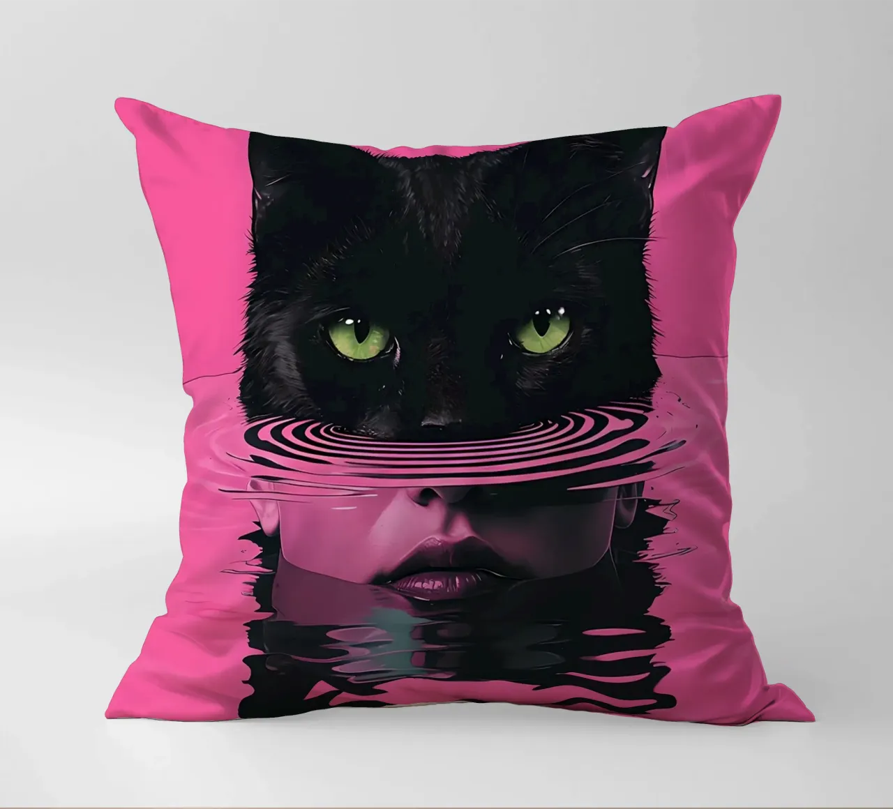 Cat and Woman in Pink Water decorative cushion by 🥝 KIWI STORE