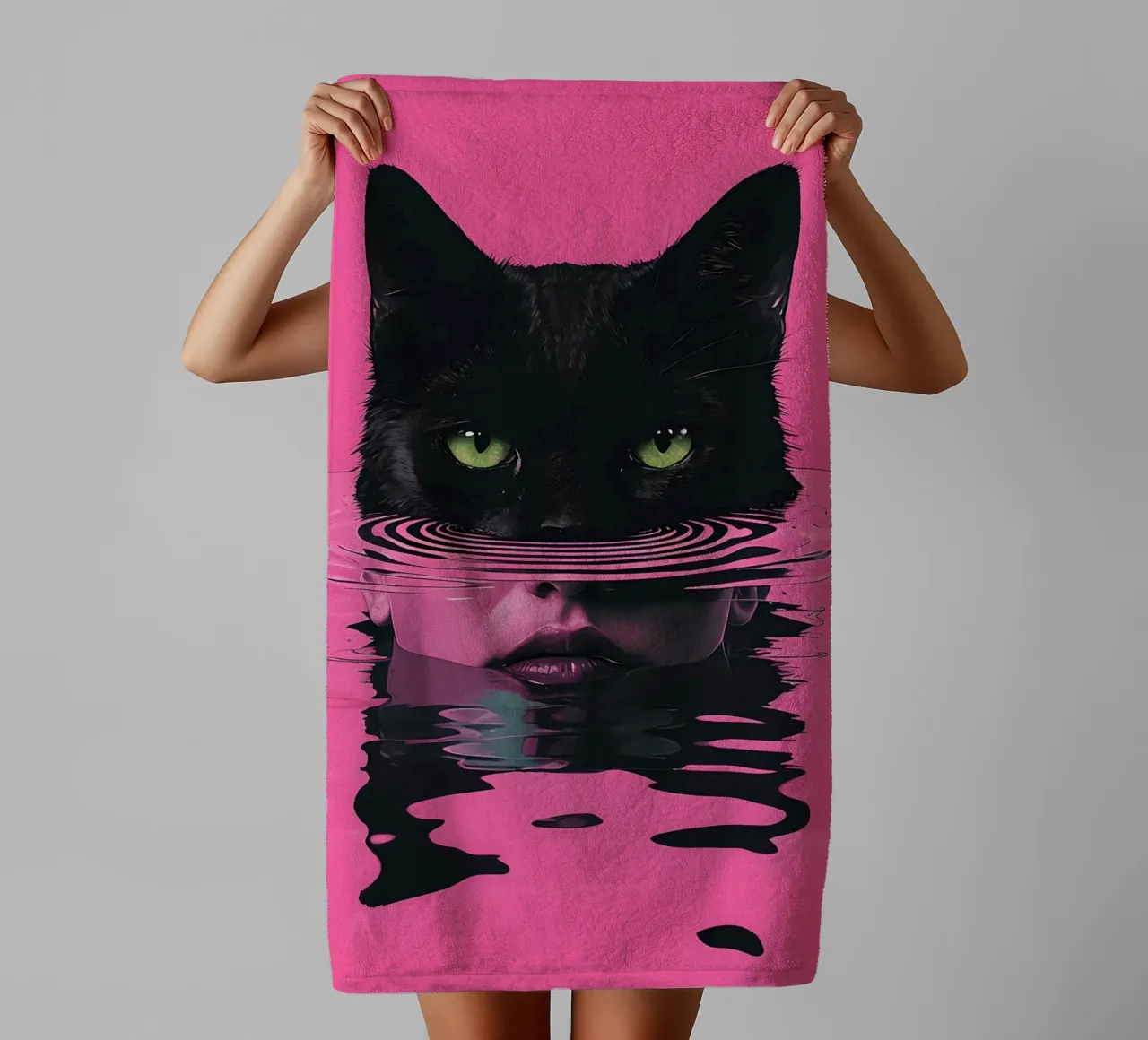Cat and Woman in Pink Water towel by 🥝 KIWI STORE