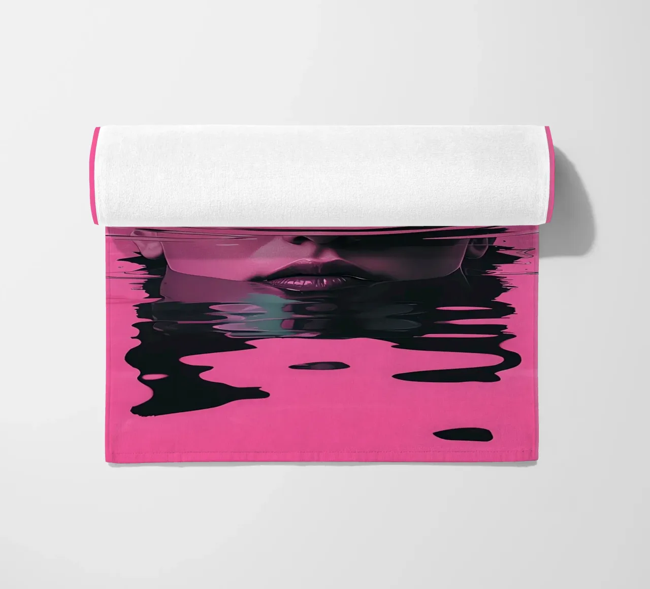 Cat and Woman in Pink Water beach towel by 🥝 KIWI STORE