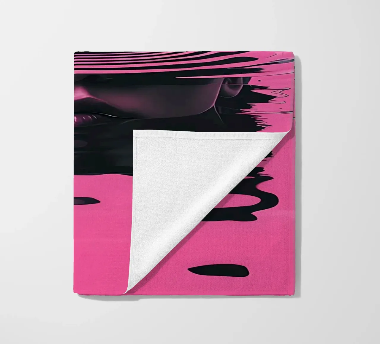 Cat and Woman in Pink Water beach towel by 🥝 KIWI STORE
