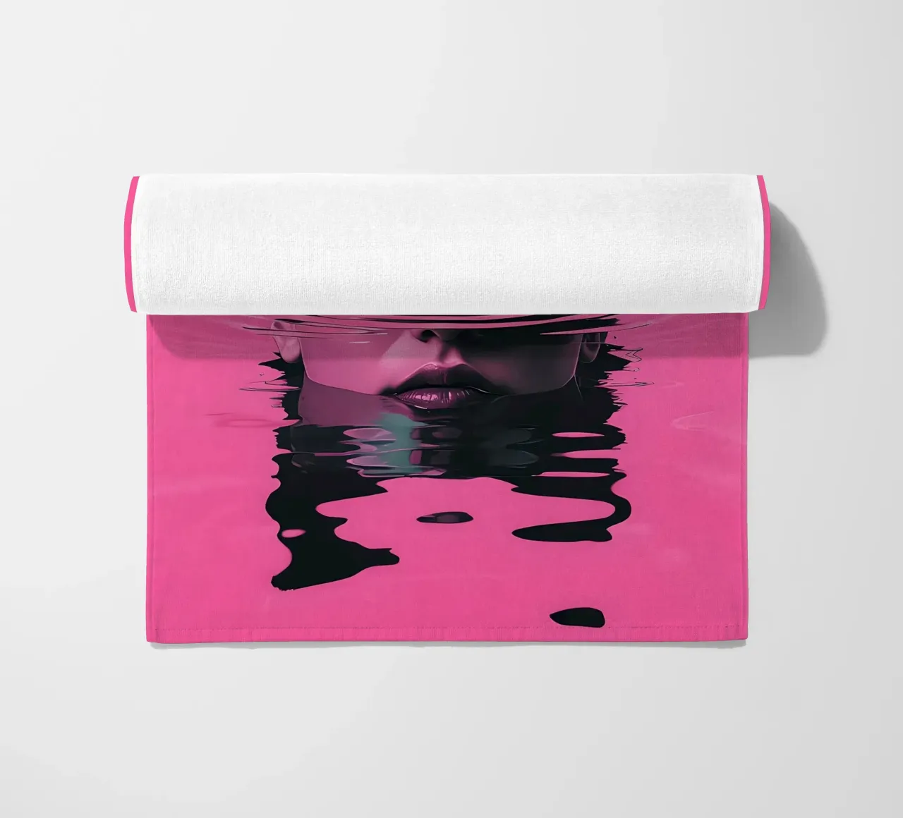 Cat and Woman in Pink Water beach towel by 🥝 KIWI STORE