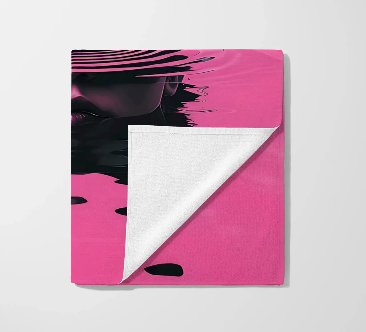 Cat and Woman in Pink Water beach towel by 🥝 KIWI STORE