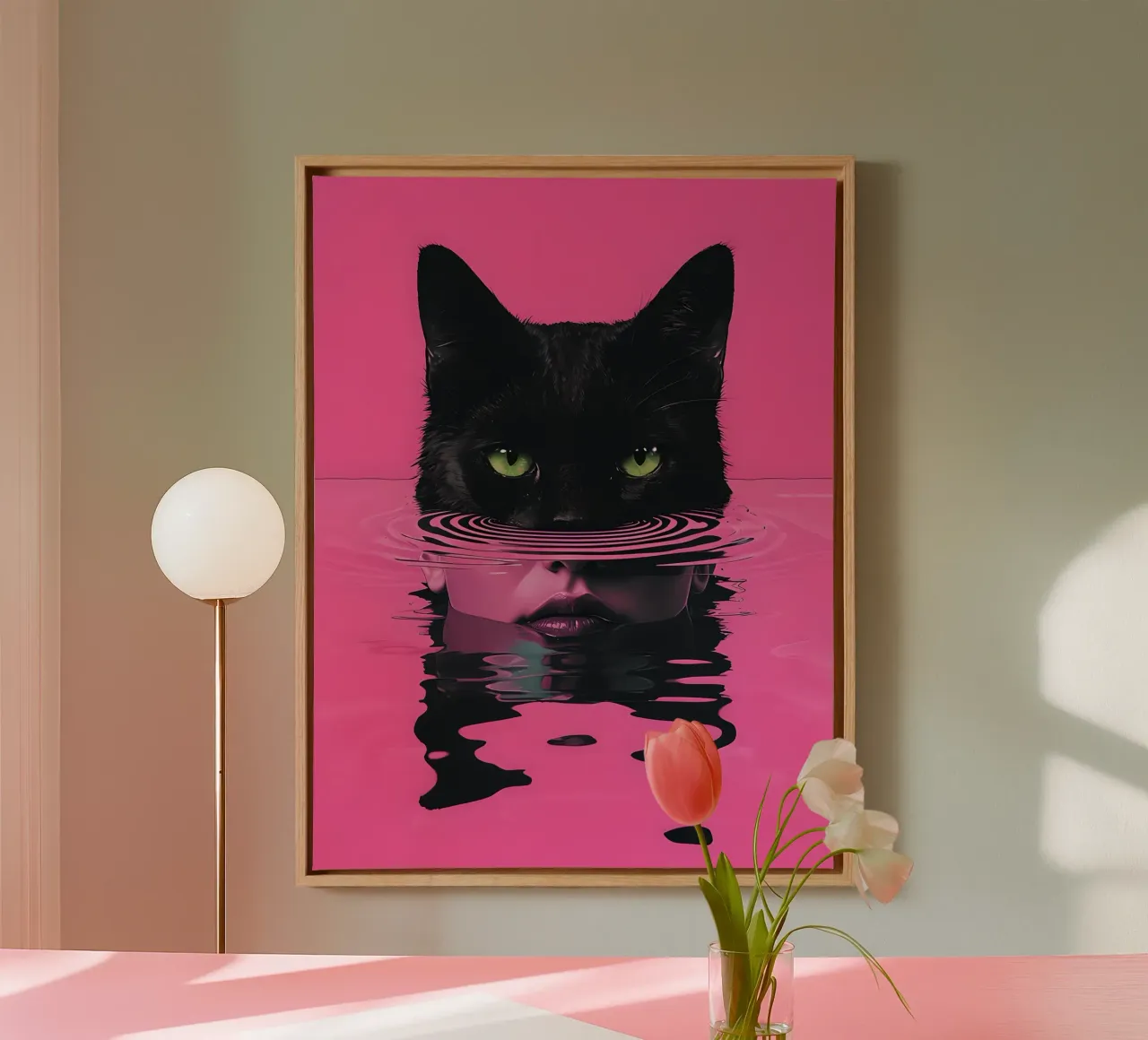 Gatto e donna in acqua rosa tela con Cornice a cassetta da 🥝 KIWI STORE