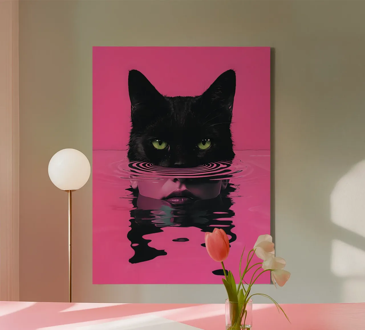 Gatto e donna in acqua rosa tela con Cornice a cassetta da 🥝 KIWI STORE