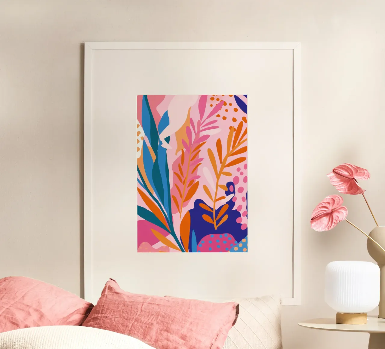 Paesaggio da sogno con fogliame tropicale poster con telaio in plastica da Gaia Viesta