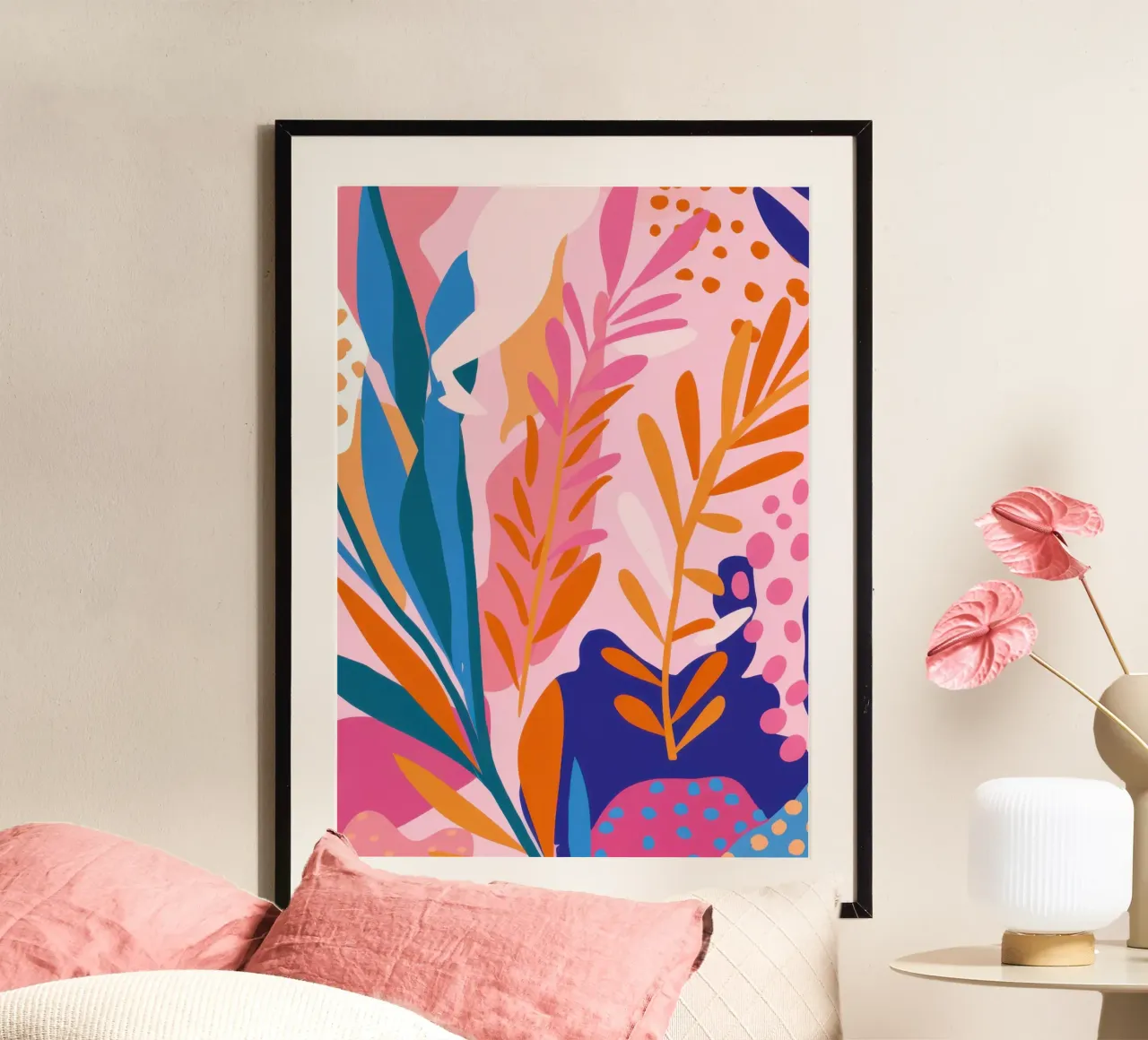 Paesaggio da sogno con fogliame tropicale poster con telaio in plastica da Gaia Viesta