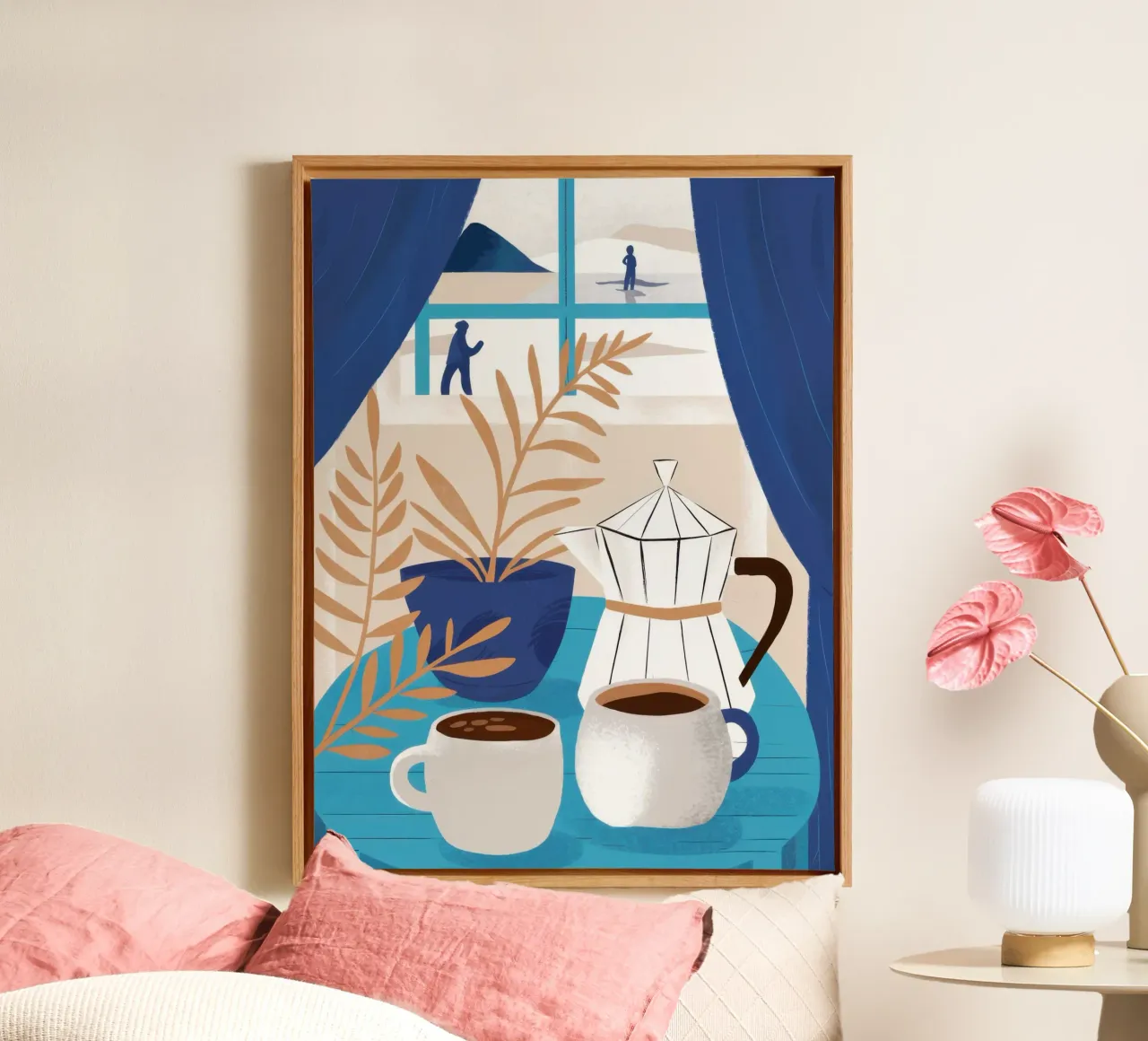 Sunlit Window Coffee canvas with Floater frame by Obs Canvas