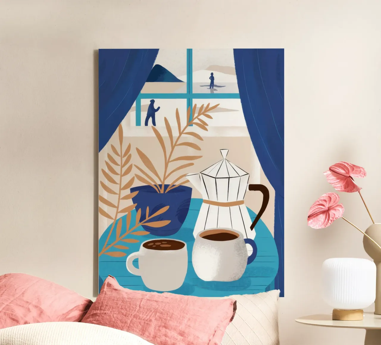 Sunlit Window Coffee canvas with Floater frame by Obs Canvas