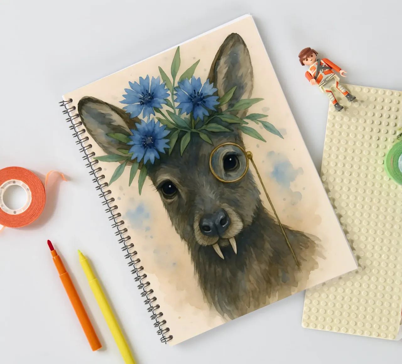 Dapper Fang & Blue Bloom spiral notebook by Graceful Desine
