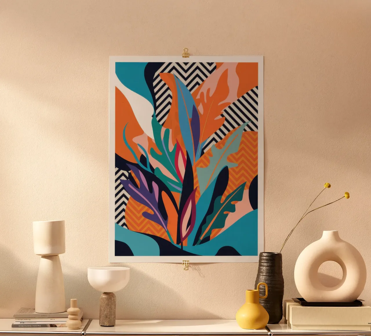 Collage Tropiques flamboyants poster avec cadre en plastique de Obs Canvas