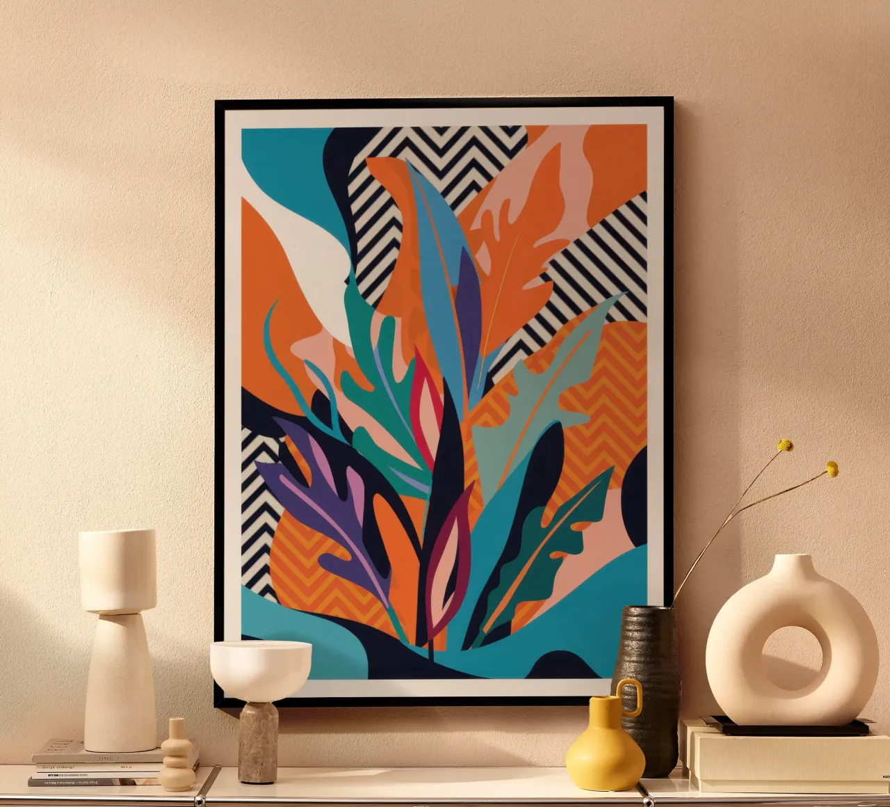 Collage Tropiques flamboyants poster avec cadre en plastique de Obs Canvas