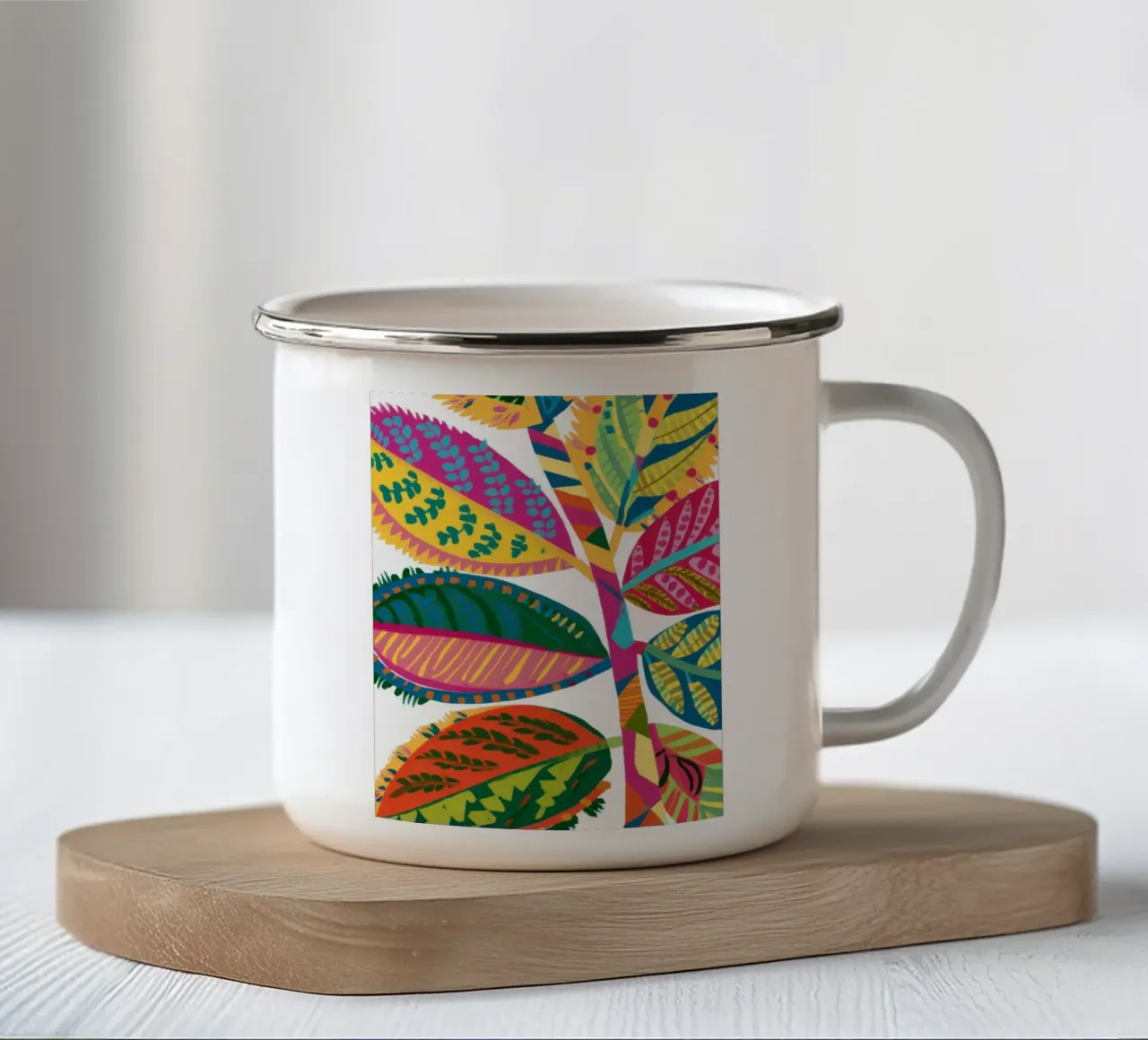 Foglia arcobaleno intricata tazza in smalto da Thistle Bloom