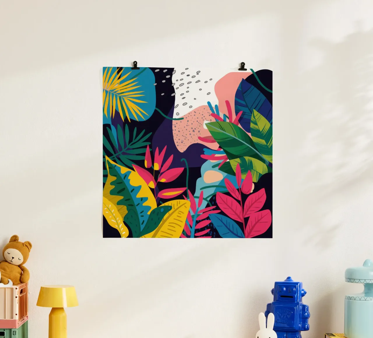 Bagliore della giungla di mezzanotte poster con telaio in legno da Line Fable