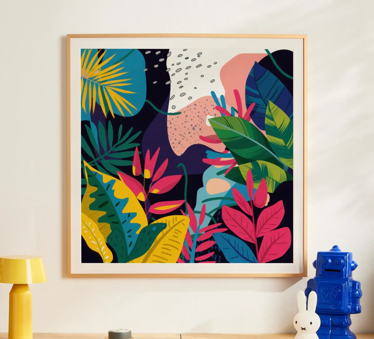 Bagliore della giungla di mezzanotte poster con telaio in legno da Line Fable