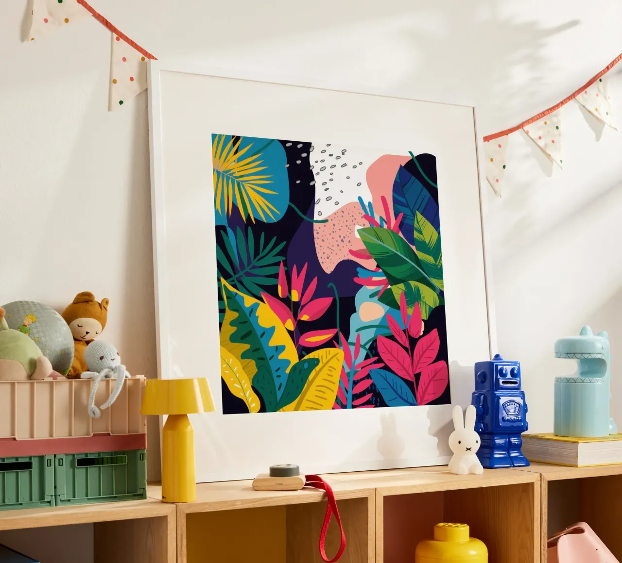 Bagliore della giungla di mezzanotte poster con telaio in legno da Line Fable